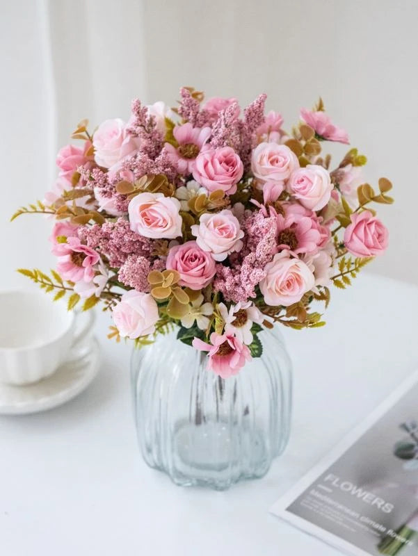 2/4pcs Artificial Flowers Roses Silk Wedding Home Room Table Vase Fillers Festival Outdoor Garden Couryard Decor Bridal Bouquets