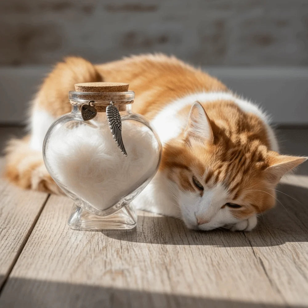 Heart-Shaped Pet Hair Storage Bottle Glass Corked Lid Cat Funeral Urn Transparent Pet Fur Keepsake Jar Pet Cremation