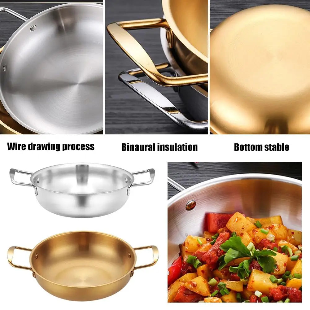 Stainless Steel Instant Noodle Pot Single Person Small Dry Double Flat Pot Seafood Ear Gas Bottomed Household Soup Pot Hotp W4Q0