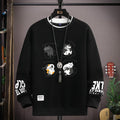 Spring Men's Sweatshirt Japan Cartoon Cats Printed Long Sleeve T-shirt Fashion Men's Clothing Khaki O Neck Harajuku Top 2024 New