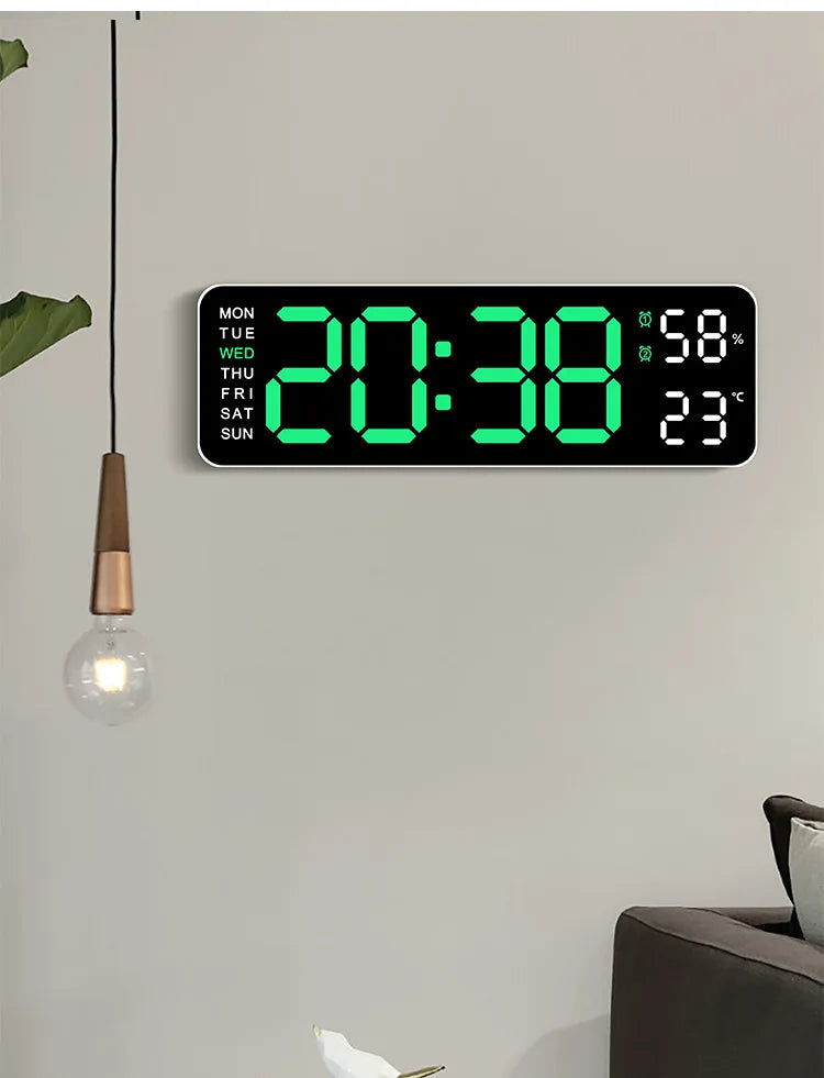 Hot 9 Inch Large Digital Wall Clock USB Powered TEMP Humidity Week Auto Dimmer DST Table Clock 12/24H Electronic LED Alarm Clock