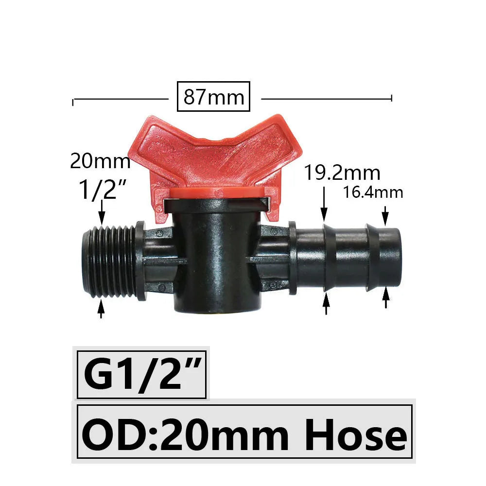 4/8/10/12/16/20/25mm Hose Barbed Mini Valve Garden Tap Barb Connectors With 1/2 3/4 Inch Thread Drip Irrigation System Fitting