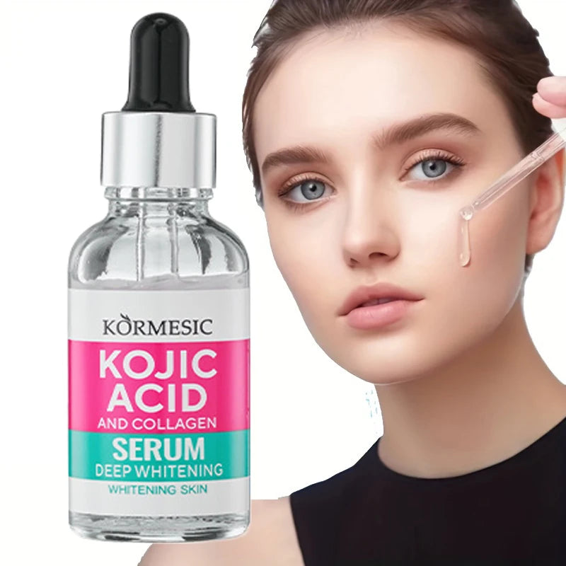 Kojic Acid Collagen Whitening Freckle Serum Remove Dark Spots Fade Melasma Melanin Brighten Repair Dull Face Skin Care Cosmetics