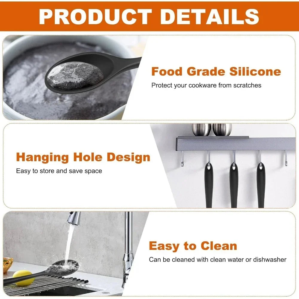 1pc Food Grade Silicone Spoon Long Handled Kitchen Soup Mixing