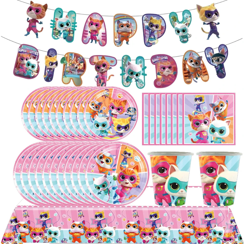 Superkitties Happy Birthday Party Decor Paw Meow Cat Super