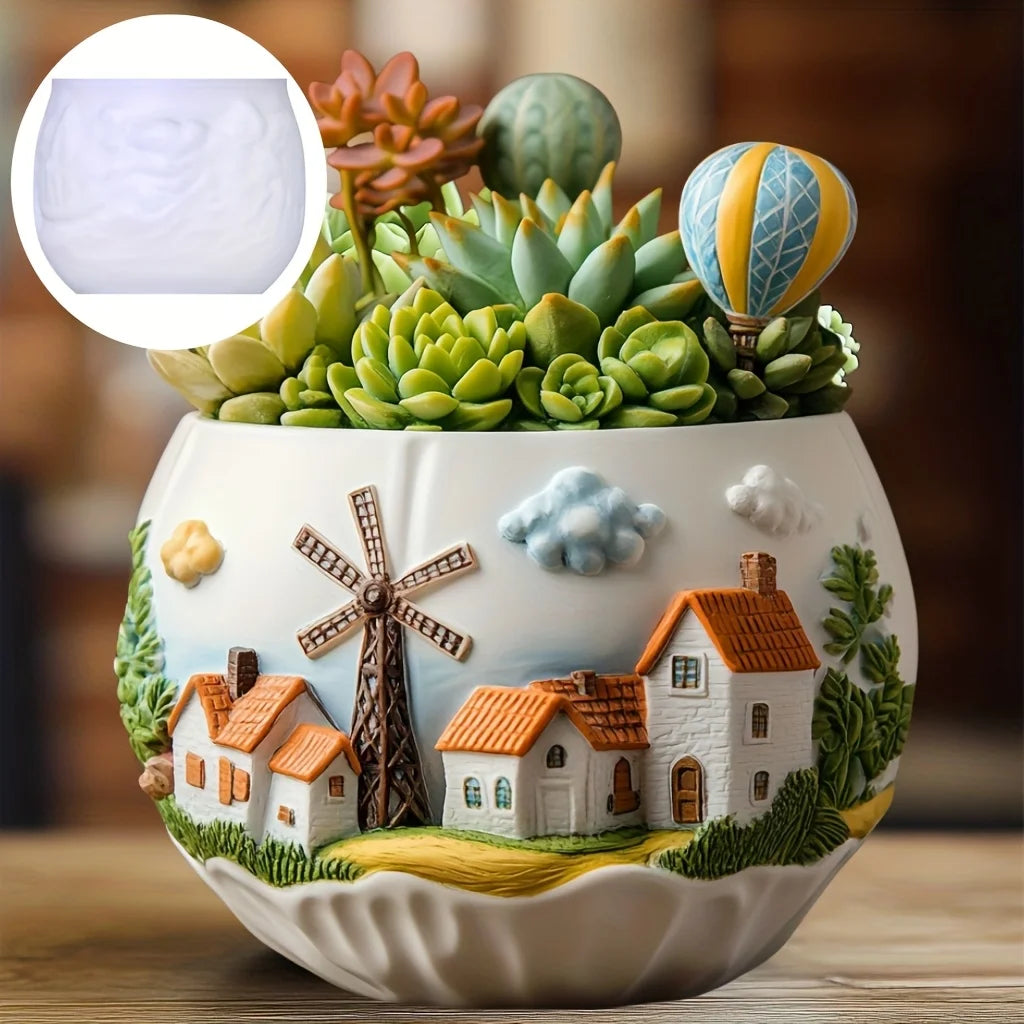 Sea Bay Canyon Relief Succulent Plant Flower Pot Resin Silicone Mold Mountain Range Sea Sunrise Relief Storage Box Gypsum Molds