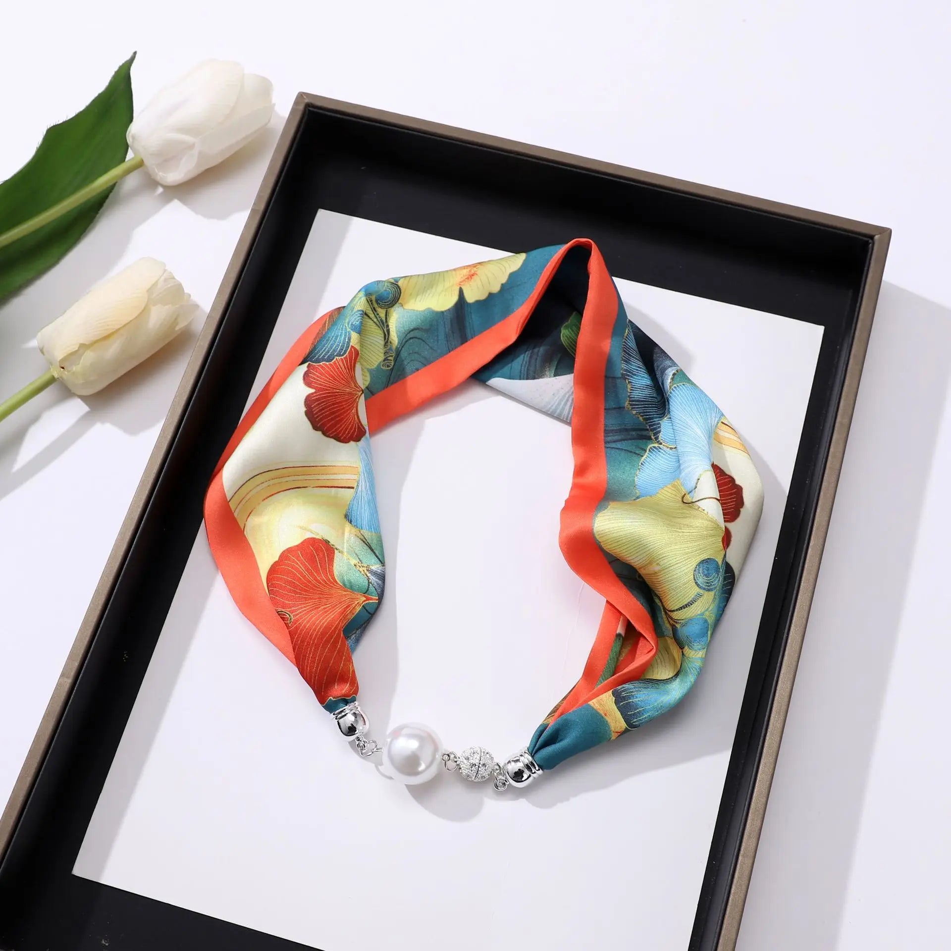 Imitation Silk Scarf Magnetic Buckle Necklace Pendant Wearing Spring and Autumn Cervical Protection for Women