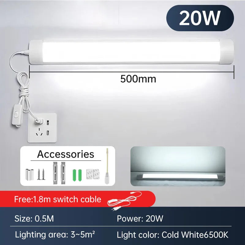Led 220V Tube Light Room Strip With Cable Tube Lights Fixture For Home Bedroom Kitchen Cabinet Lighting Indoor Lamp