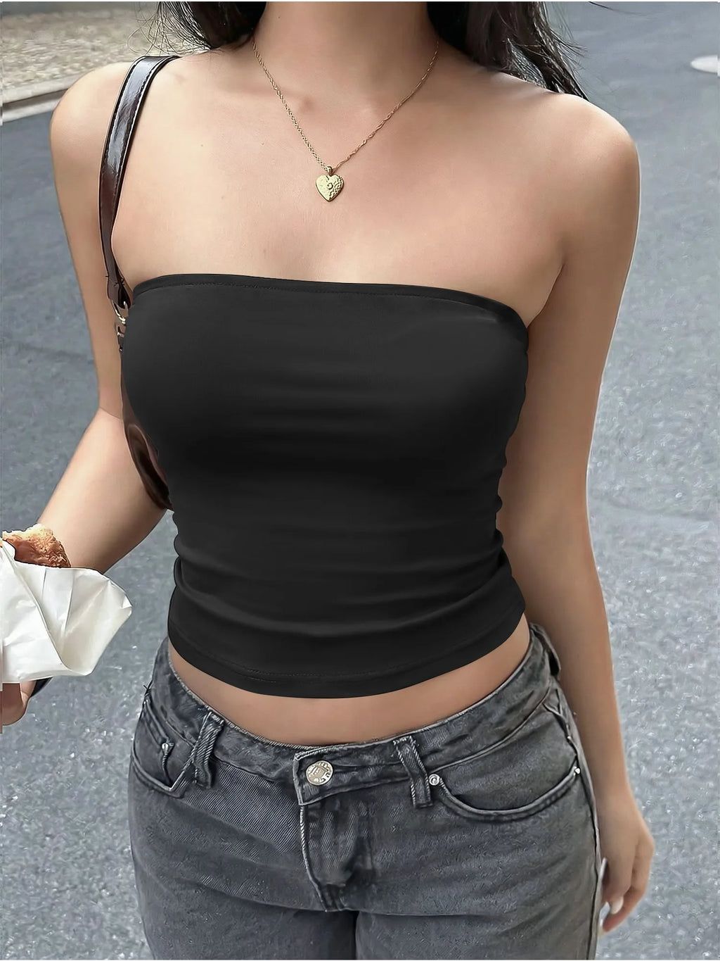 Y2K Trendy Female Tube Top High Stretch Skinny Bandeau Vest Simple