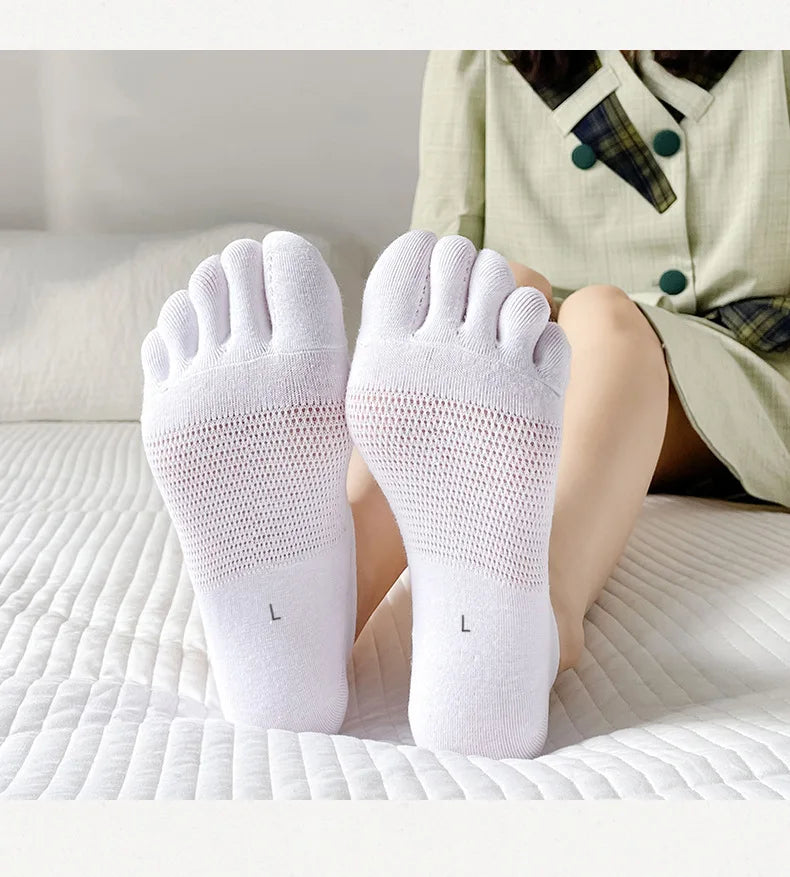 5 Pairs Summer Mesh Toe Socks Women Low Cut Toe Socks with Separate Fingers No-show Slipper Invisible Socks Five Finger