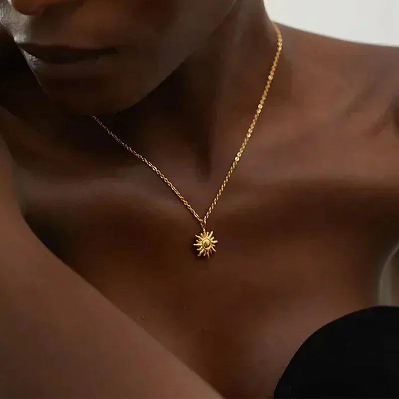 Stainless Steel Geometric Necklace For Women Fashion Sun Sunflower