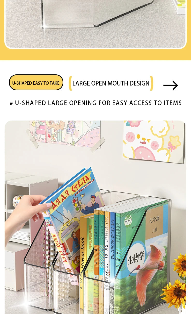 Vertical File Holder, Clear PET Desk Organizer and Storage Bins Holding for Magazines, Binders, Notebooks, Envelopes, Multi-purp