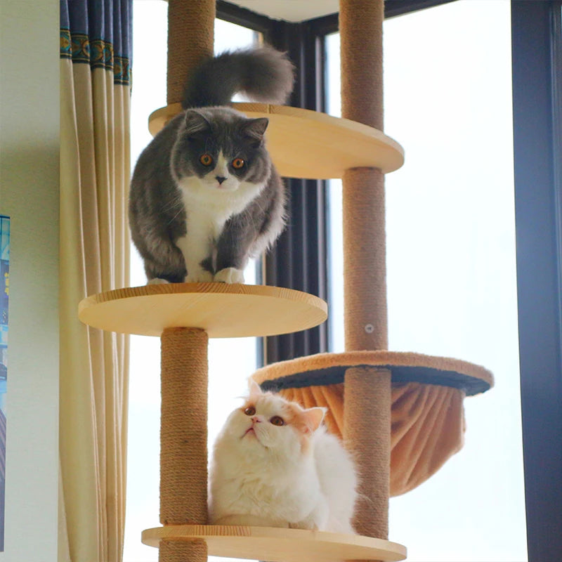 Cat Scratching Post Cat Tree Sisal Solid Wood DIY Cat Climbing Frame Replacement Post Accessories Kitten Toy Tower Scratcher