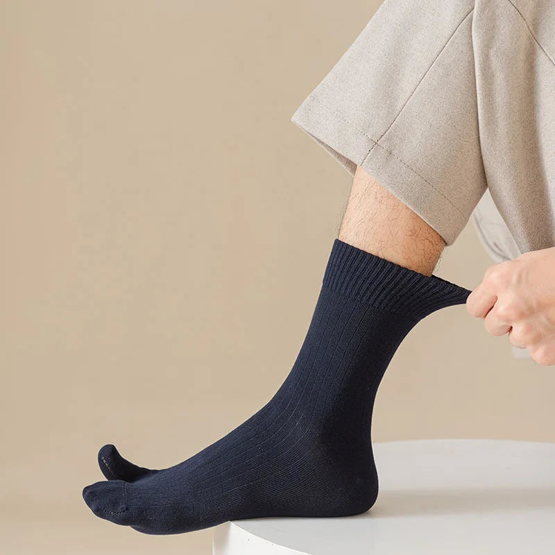 Men's 2 Toe Socks Flip Flop Sandal 2 Toe Middle Tube Socks Solid Color Striped Split Toe Socks Business Casual Cotton Socks