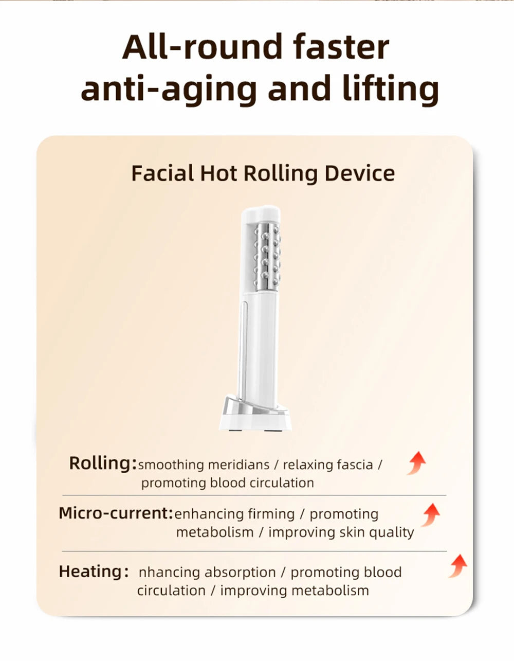 New Arrival 3D Electric 360 Rotation Roller Face Lifting Machine Heating Roller EMS Facial Vibrator Body Massager Skin Care Tool