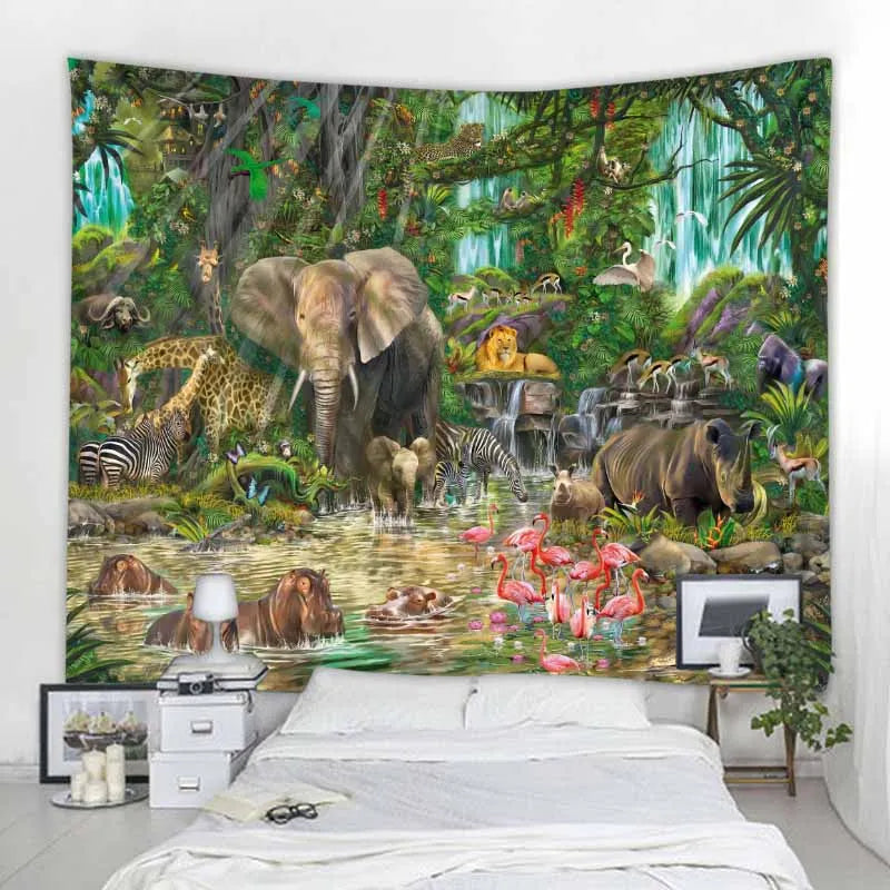 Aesthetic Home Decor Tapestry Beach Towel Yoga Mat Blanket Table Cloth Tapestry Tropical Jungle Animals Wall Hanging Tapestry