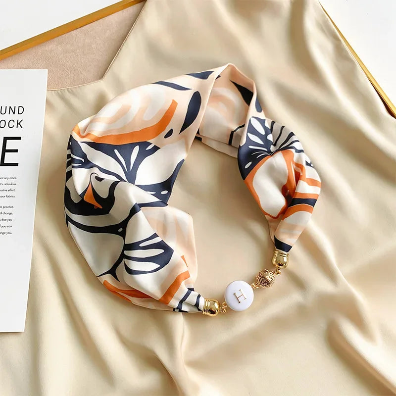Imitation Silk Scarf Magnetic Buckle Necklace Pendant Wearing Spring and Autumn Cervical Protection for Women