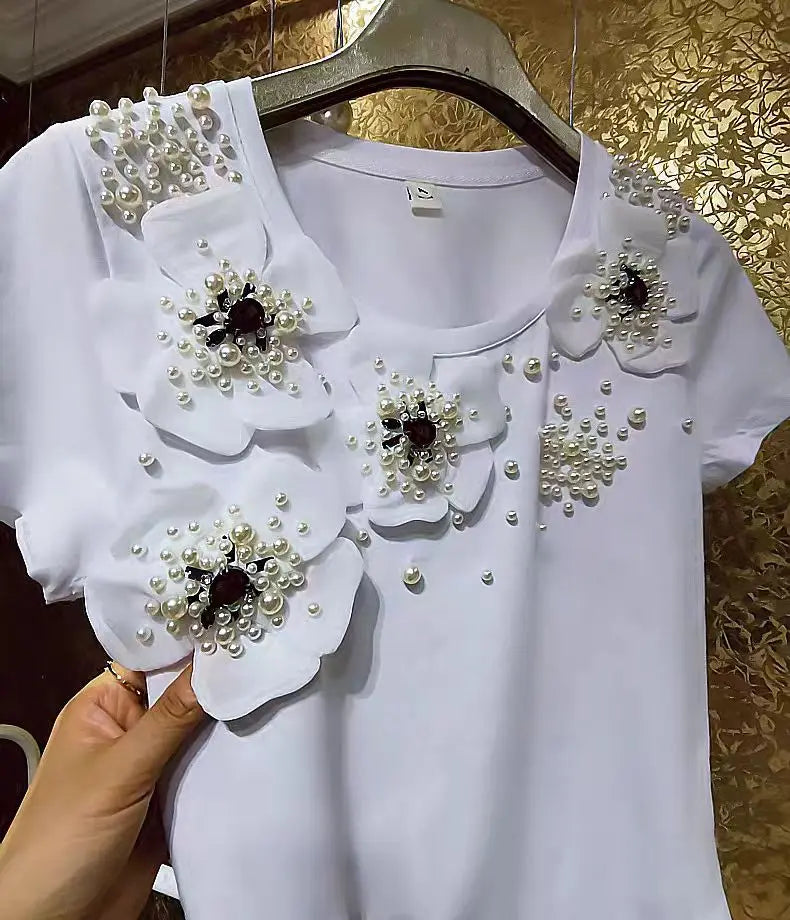 In Y2K Clothes Luxury Embroidered Flares White Cotton T Shirts for