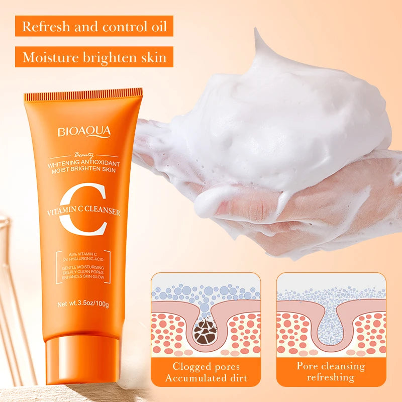 BIOAQUA Vitamin C Facial Cleanser Moisturizing Whitening Anti Wrinkles Face Wash Foam Face Cleanser Facial Skin Care Products