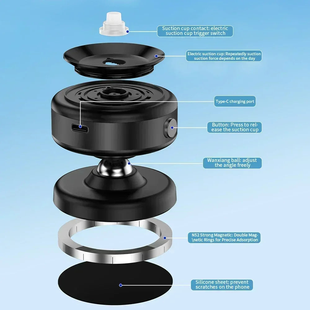 Car Center Console Wireless Charger Magnetic Vacuum Suction Cup Phone Holder for Magsafe iPhone 16 15 14 13 Fast Charging Stand