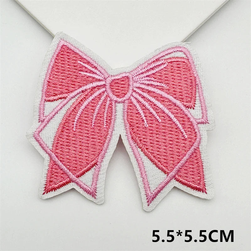 Cartoon Embroidery Sticker Decorative Ironing Sticker Sewing DIY Pink Bowknot Clothing Shoes Hat Bag Patch