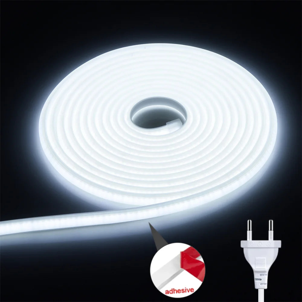 COB LED Strip Light 220V EU Plug High Brightness Flexible Ribbon Tape 220V Led Strip For Home Kitchen Lighting