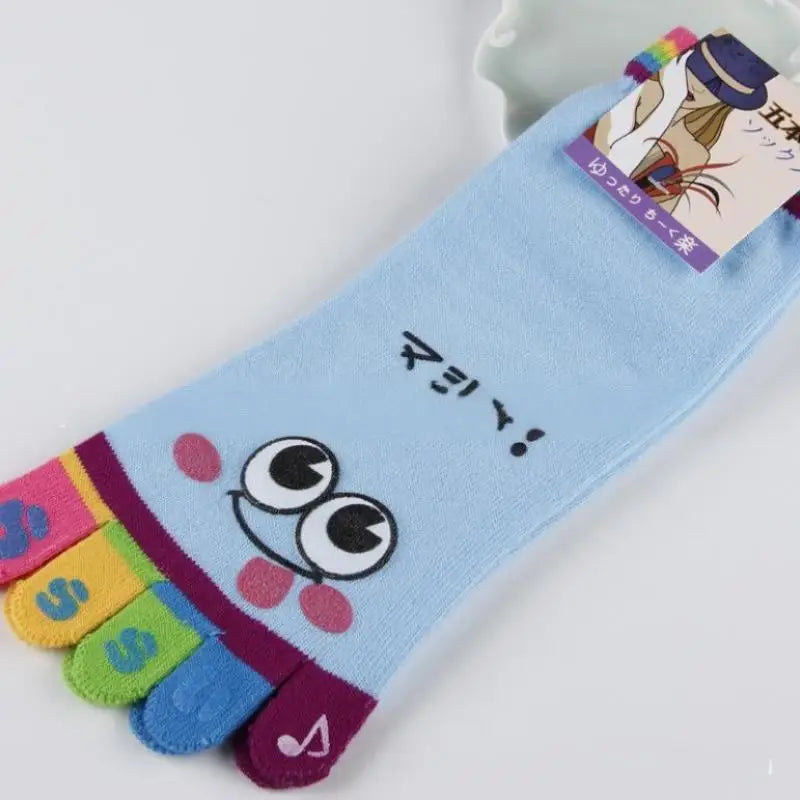 NEW Cute Cartoon Five-toed Crew Finger Socks, Breathable Short Cotton Socks for Casual Wear, Novelty Toe Socks with Funny Design