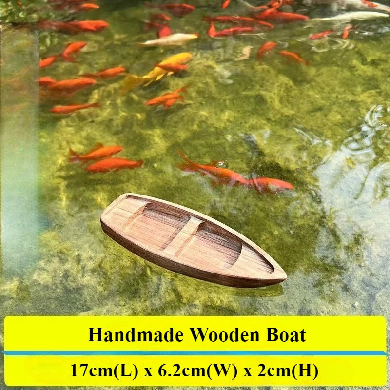 Handmade Wooden Boat Decoration Mini Floating Boat Model Landscaping Fishing Boat Fish Tank Pond Decoration Aquarium Accessories
