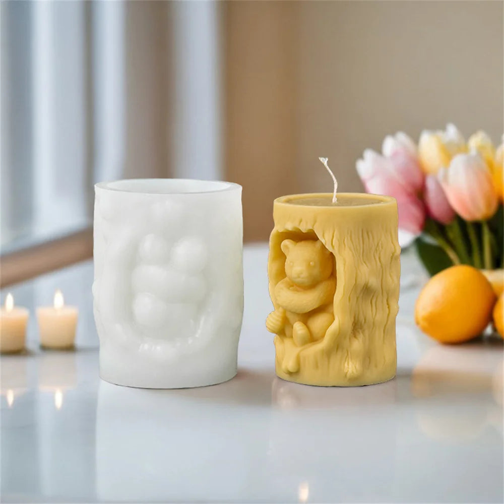 Relief Bear Scented Silicone Candle Molds Honey 3d Bear Honeycomb Diffuser Stone Plaster Epoxy Resin Molds Candle Making Kit