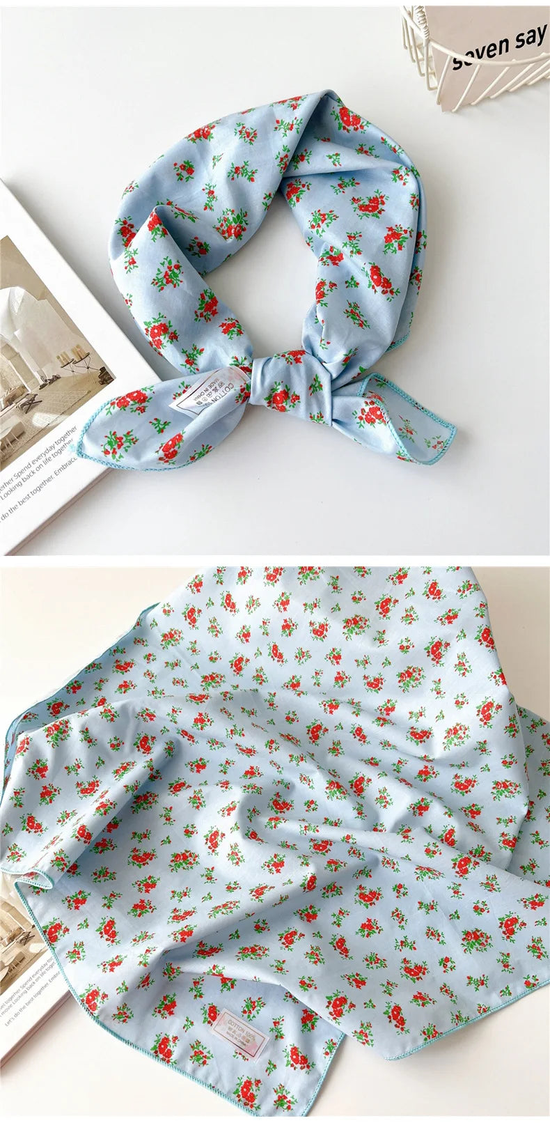 60cm Flower Print Cotton Bandanas Square Scarf Women Girls Headband Accessories Handkerchief Neckerchief Hairscarf Hairscarf