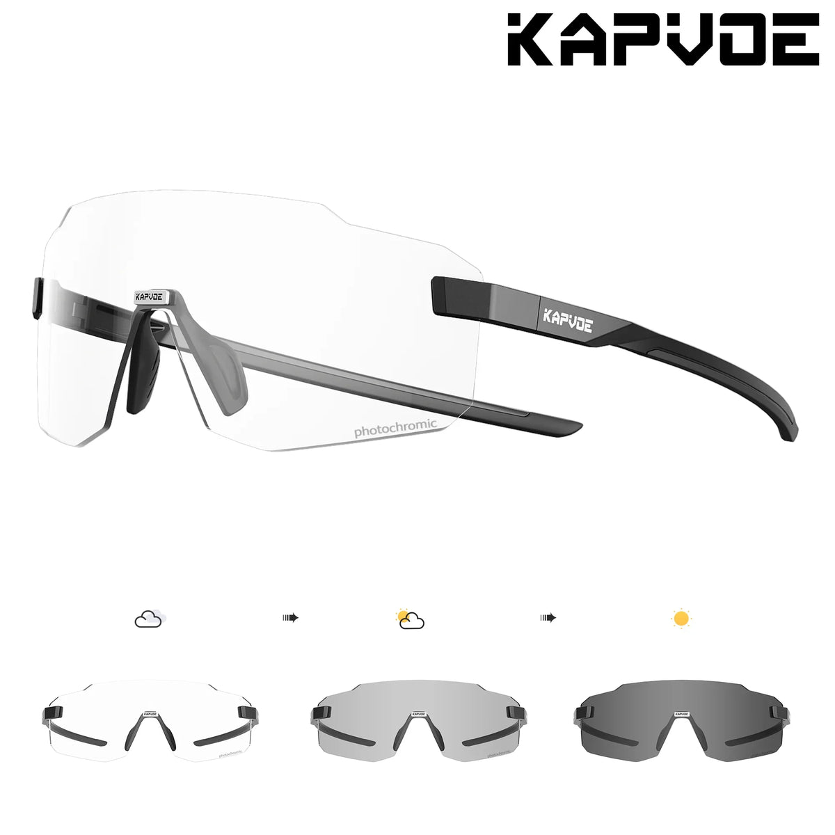 Kapvoe Rimless Photochromic Cycling Glasses UV400 Running Sunglasses Lightweight