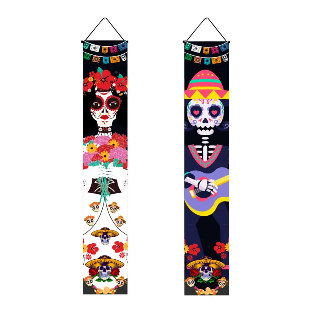 Halloween Decorative Props Mexican Day of the Dead flag Hanging Outdoors Hanging Porch Sign Halloween Welcome Signs Home Decor