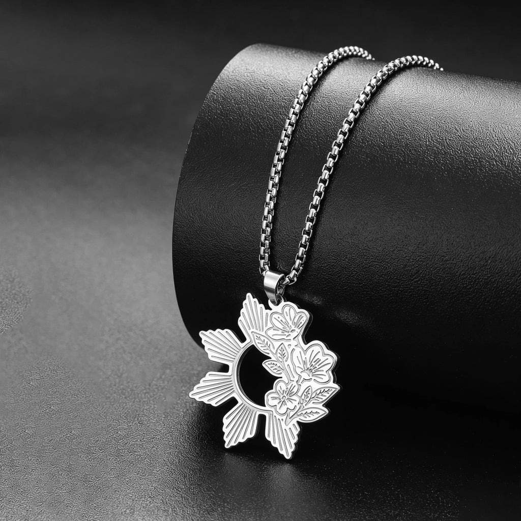 Unift Philippine Sun and Sampaguita Flower Necklace Stainless Steel Choker for Women Men National Symbol Sampaguita Jewelry Gift
