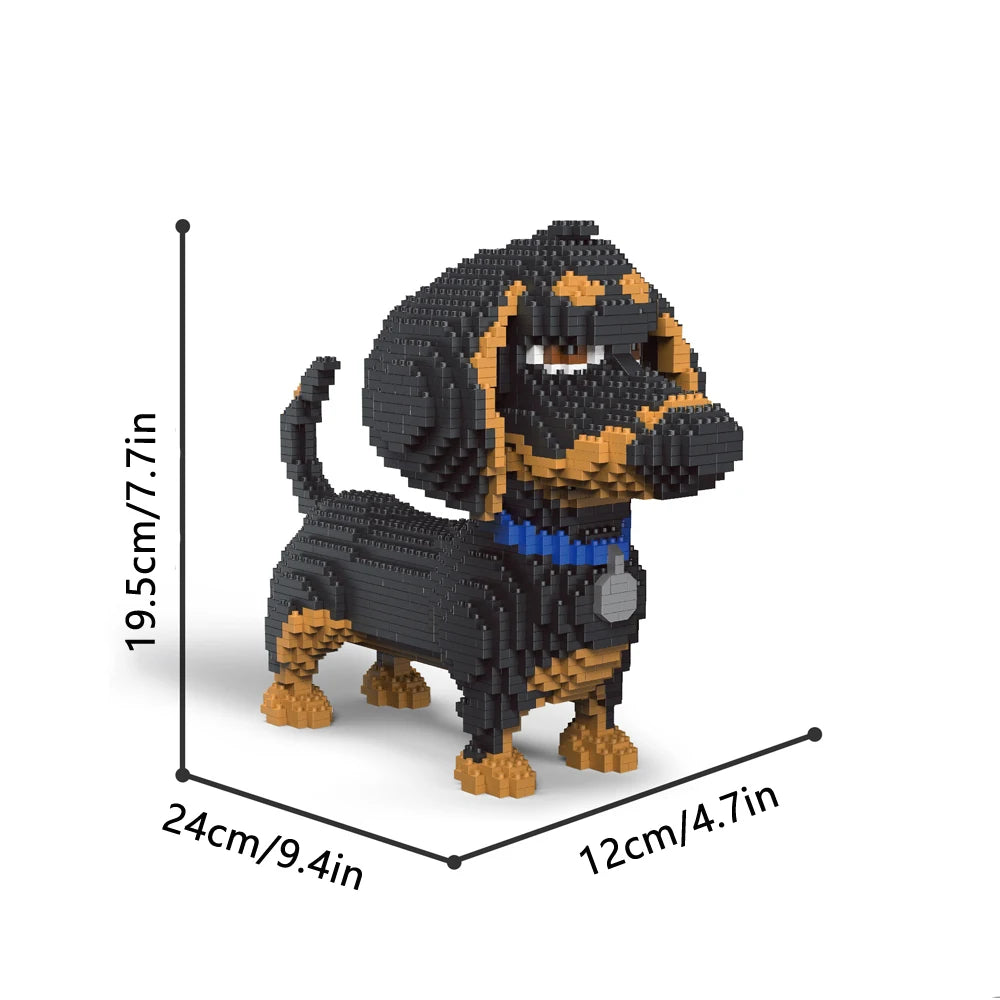 KNEW BUILT Dachshund Dog Model Mini Building Block Toy Set 9 Style for Pet Enthusiasts Teddy Hughes Corgi Collie Pet Style Brick