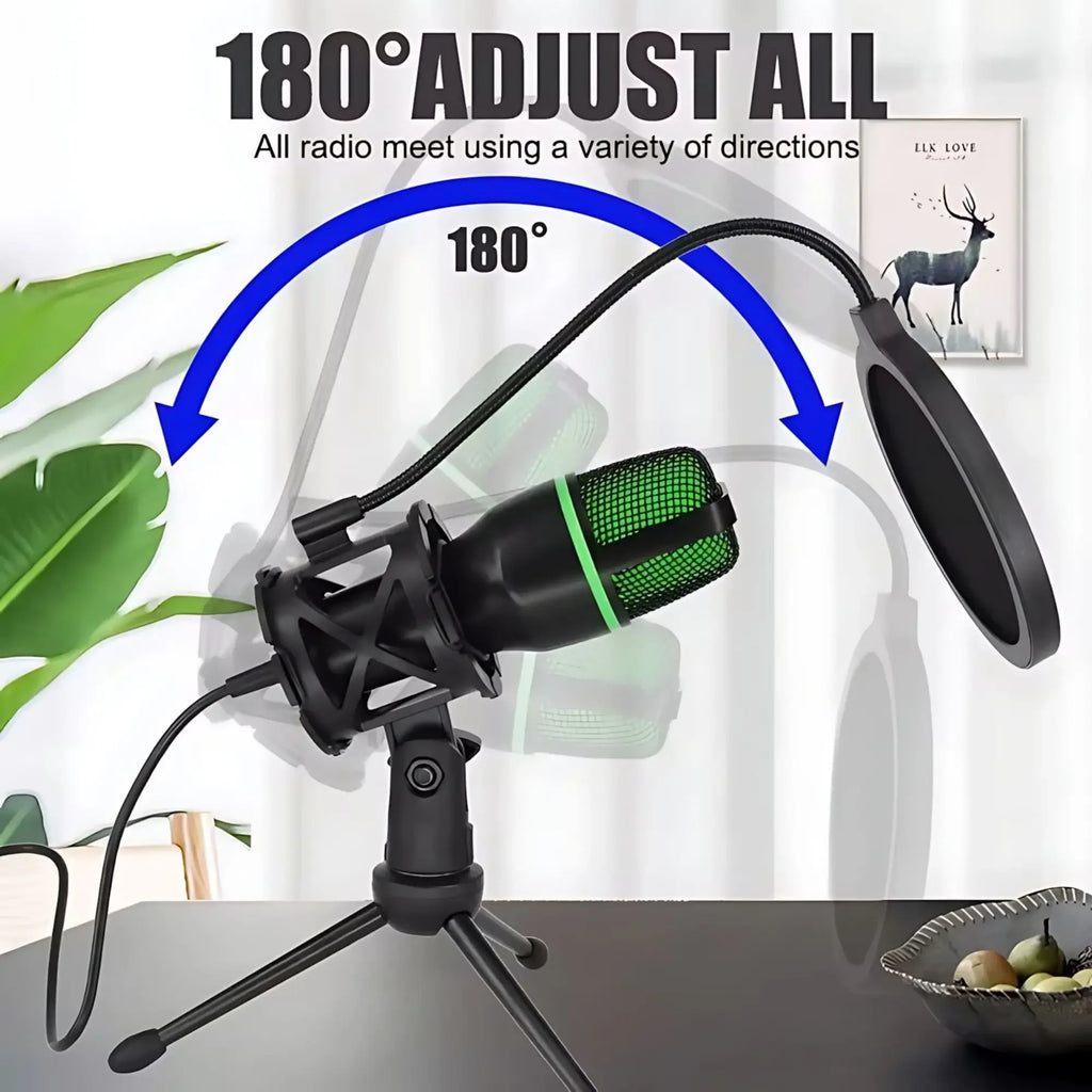 Professional Condenser Microphone Kit with Tripod Stand RGB Lighting