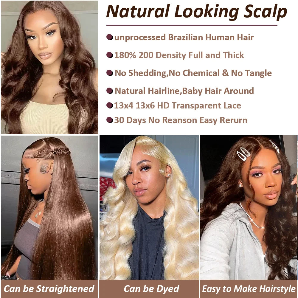 Chocolate Brown Body Wave HD Lace Front Wig