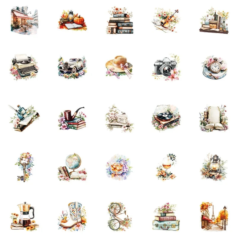 10/30/50PCS Vintage Fresh Life PVC Sticky Sticker Aesthetic Stationery DIY Decoration Scrapbooking School Supplies for Kids