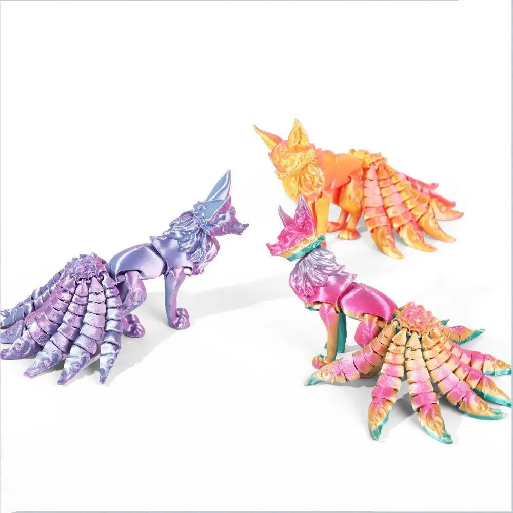 PLA 3D Printed Fox Model Multi-jointed Movable Fine-tailed Fox Doll Multicolor Articulated Animal Figurine Desktop Decoration
