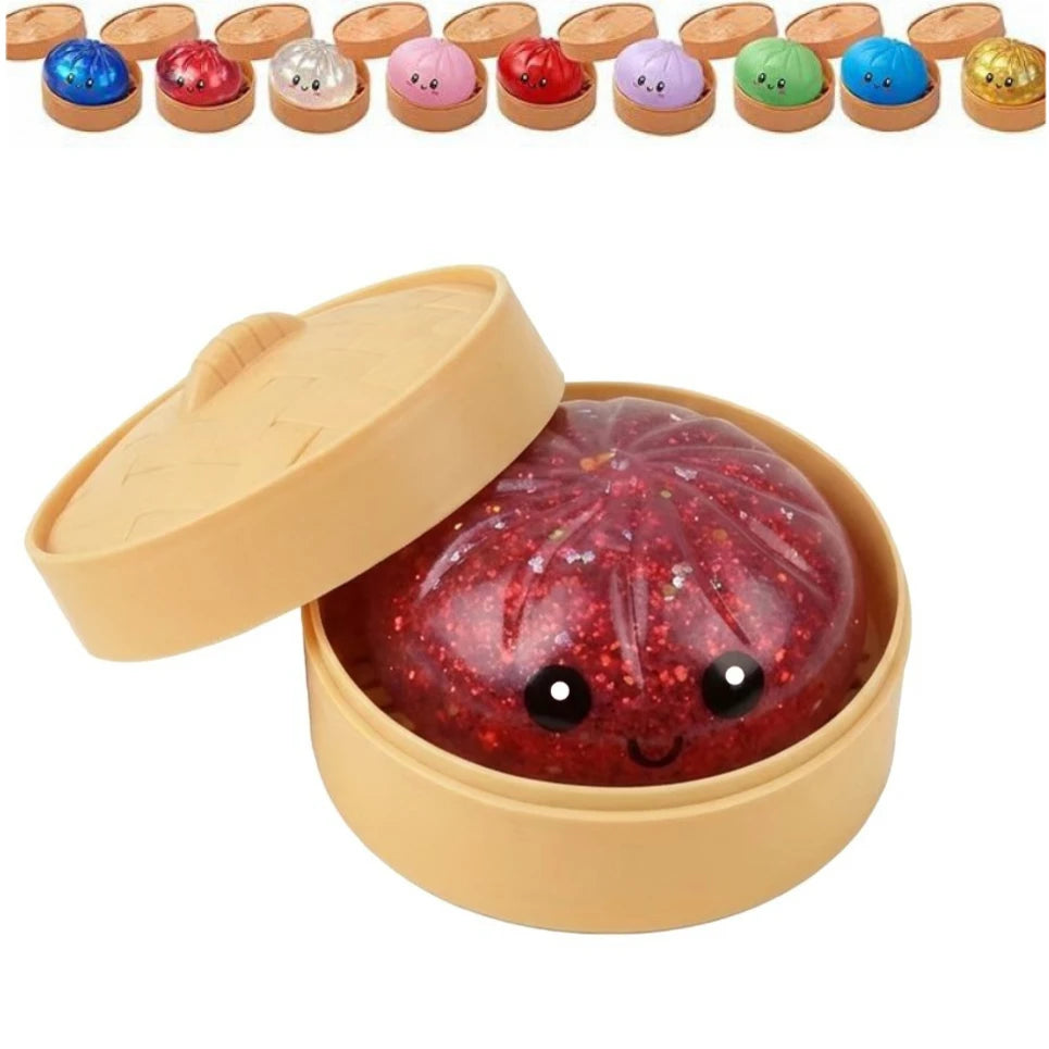 Simulation Food Dumpling Squishy Squeeze Ball Colorful Sensory Fidget Toy with Steamer for Stress Relief Home Desktop Decor Gift