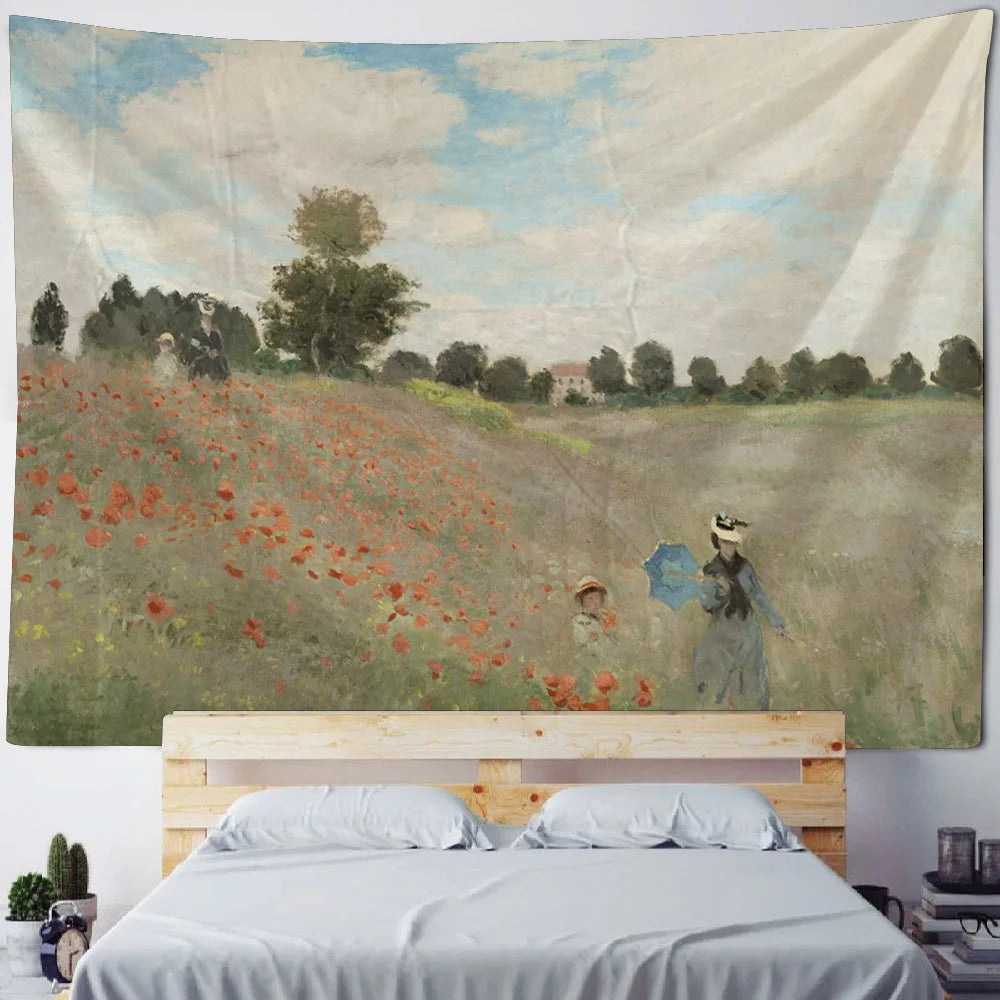 French Monet oil painting tapestry home landscape painting art wall hanging room decoration yoga mat sofa blanket bed sheet