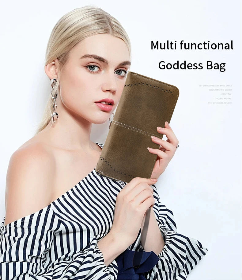 RFID anti-theft long wallet for men and women; 2025 cross-border new version; large capacity mobile phone bag; vintage hollowedo