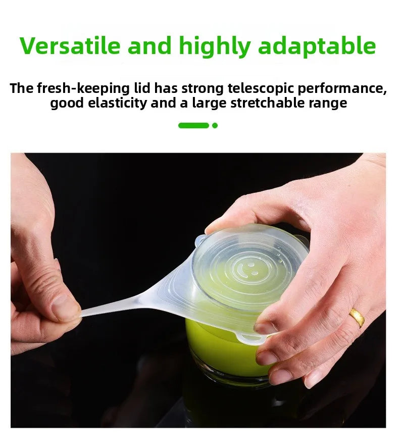 6pcs/set Food Grade Silicone Preservation Cover Reusable Airtight Food Universal Dish Stretch Round Lids For Kitchen Accessories