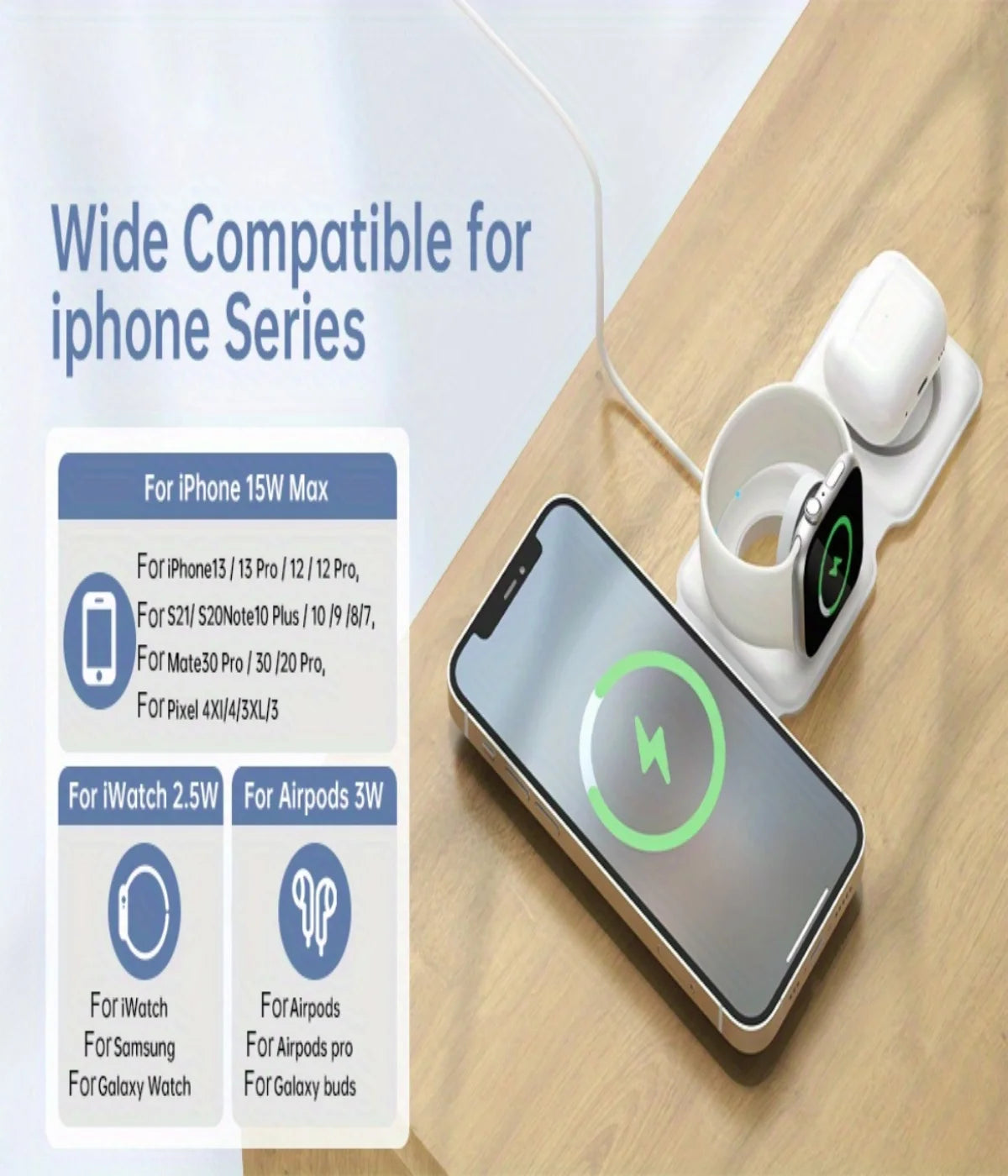 3 in 1 Fast Charging Wireless Magnetic Charger for iPhone 16 15 14 Pro Max Airpods iWatch Foldable Mobile Phone Wireless Charger