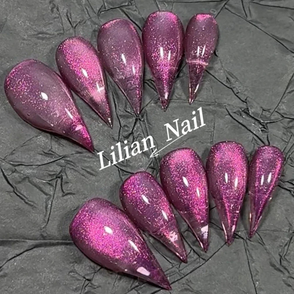 10Pcs Spice Girl Colorful Handmade Full Cover False Nail Y2K Long Dragon Shape Claw Cat Eyes Gradients Reusable Press On Nails