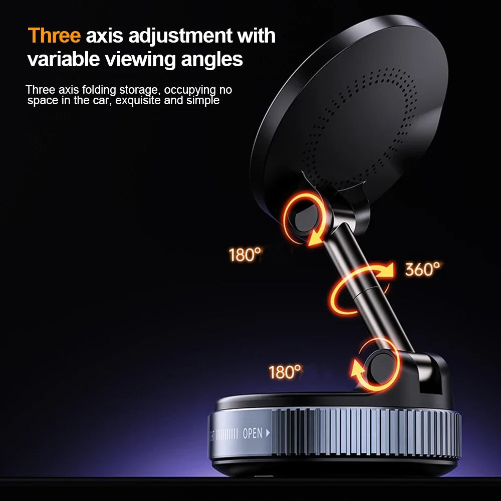 New Magnetic 15W Wireless Charger Car Phone Holder 360 Degree Rotation Foldable Suction Cup Navigation Phone Holder Bracket