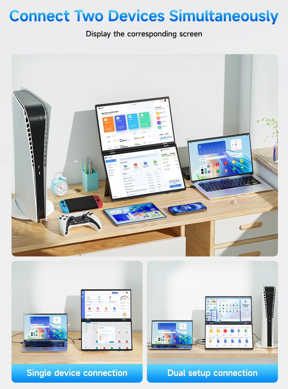 UPERFECT 15.6" Dual Portable Monitor for Laptop Screen Extender