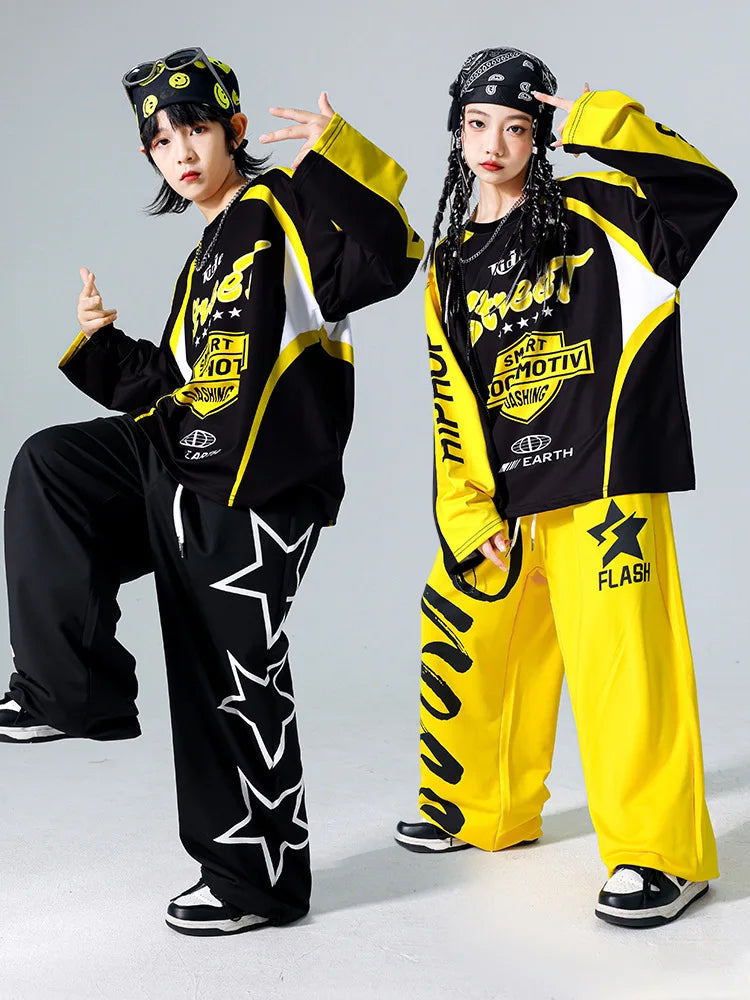Boys K-pop Sweatshirt Fashion Vest Sweatpants Girls Hip Hop Joggers Pants Costumes Child Streetwear Kids Jazz Dance Clothes Sets