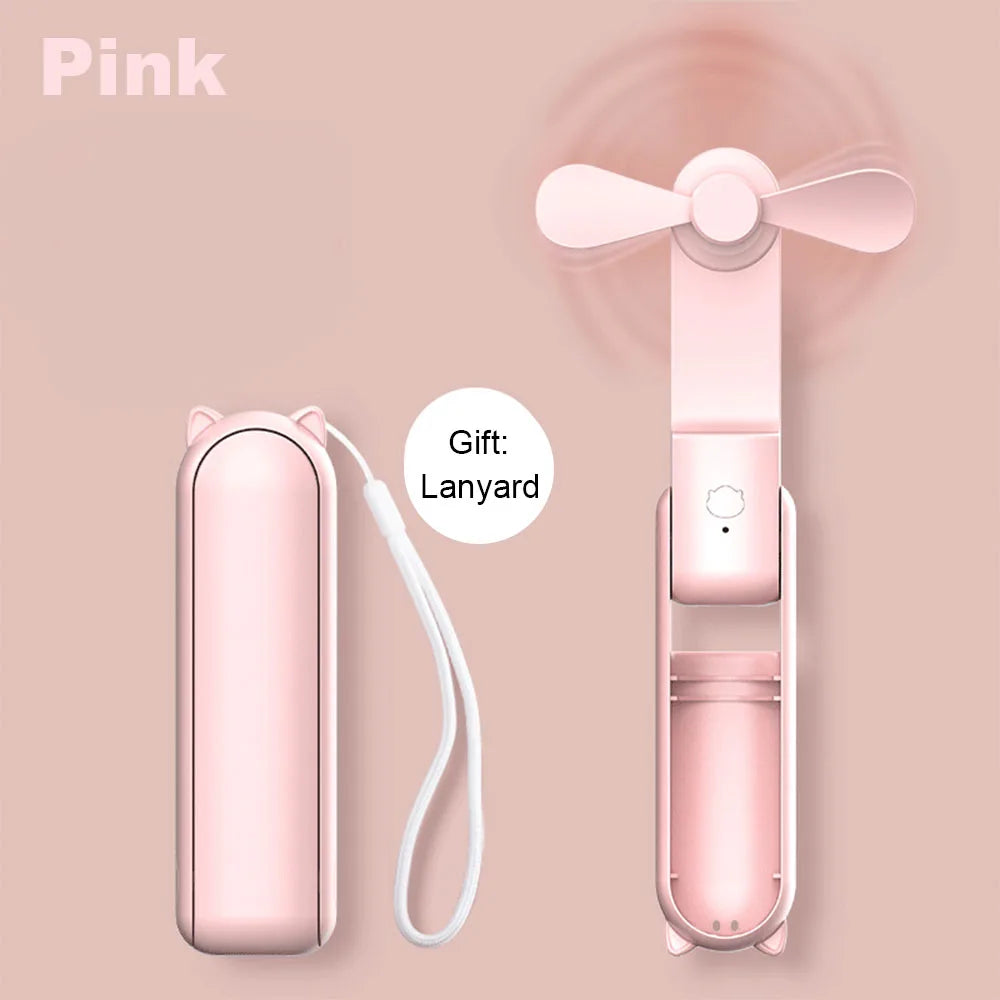 Portable Fan Mini Handheld Fan 2000mAh USB Rechargeable with Handy Power Bank Small Hand Held Foldable Pocket Fan for Travel