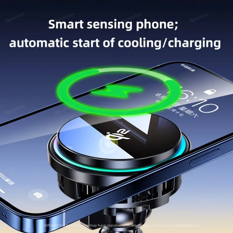 Tempered Glass 15W QI2 Wireless Charger ice Cooling Phone Holder For Magsafe iPhone 16~12 Magnet Cellphone Bracket Fast Charging