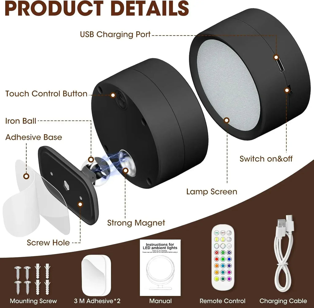 LED Wall Mounted Lights with Remote Wireless Magnetic Wall Sconces